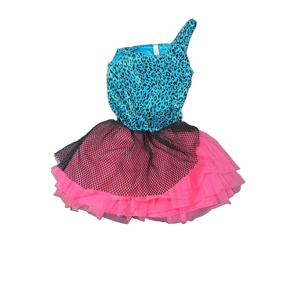 Leopard Turquoise Pink Black Tutu Dress Girls Size Small Halloween